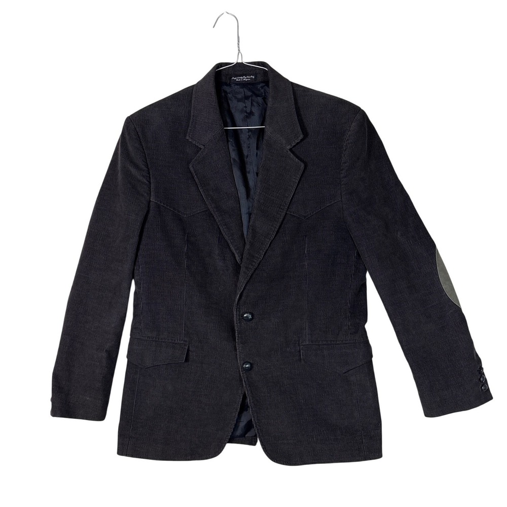 Vintage CCC Western Wear Mens 40R Corduroy Blazer Sport Coat Elbow Patches Black